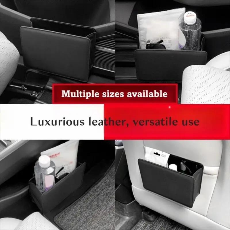 Multifunctional Car Trash Bin PU Leather Solid Color Seatback Hanging Storage Box Foldable Structure Car Door Storage Box