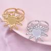 Personality 1/2pcs Mix Heart Sun Ring Double Layered Stainless Steel Rings For Women Men Jewelry Open Adjustable Bagues Femme