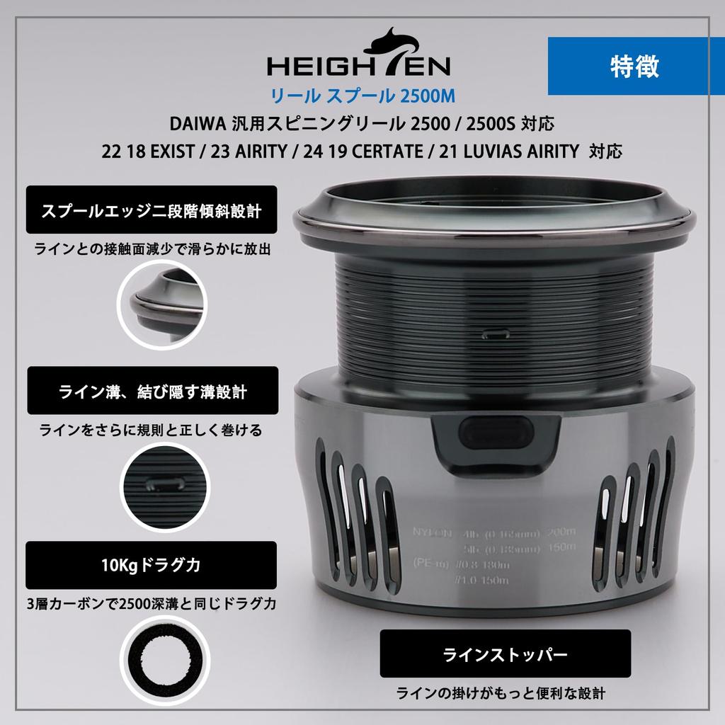 HEIGHTEN Reel Spool DAIWA Replacement Spool Compatible with AIRITY Series LT2500M 2500/2500S EXIST/AIRITY/CERTATE/LUVIAS H-INTENSITY (Gunmetal
