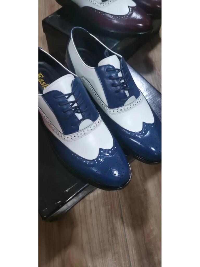 Men's Brogue Leather Shoes - Trendy, Large Size, Color-Blocked, Business Formal, All-Match