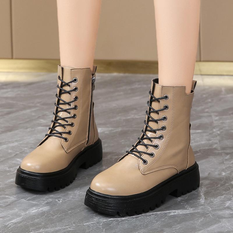 Fashion Women's Leather Boots Fashion Outdoor Casual Ankle Boot Lace-up Platform Boot Classic Leather Short Boots Women Motorcycle Boots