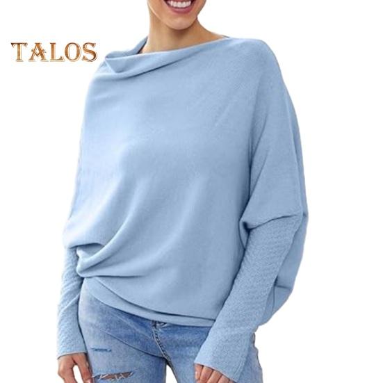 Damen Pullover Tops Rundhals Langarm Casual Loose Fit Tops Einfarbig Dehnbar Casual T-Shirt