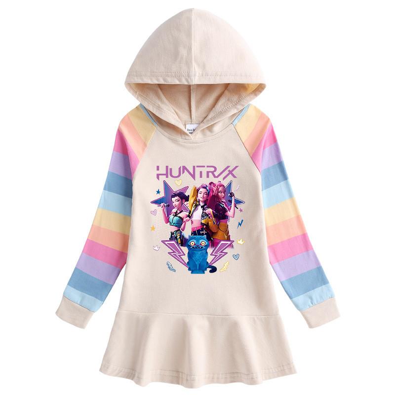 Girls Kpop Rumi Zoey Mira Hunters Printed Long Sleeves Hooded Dress