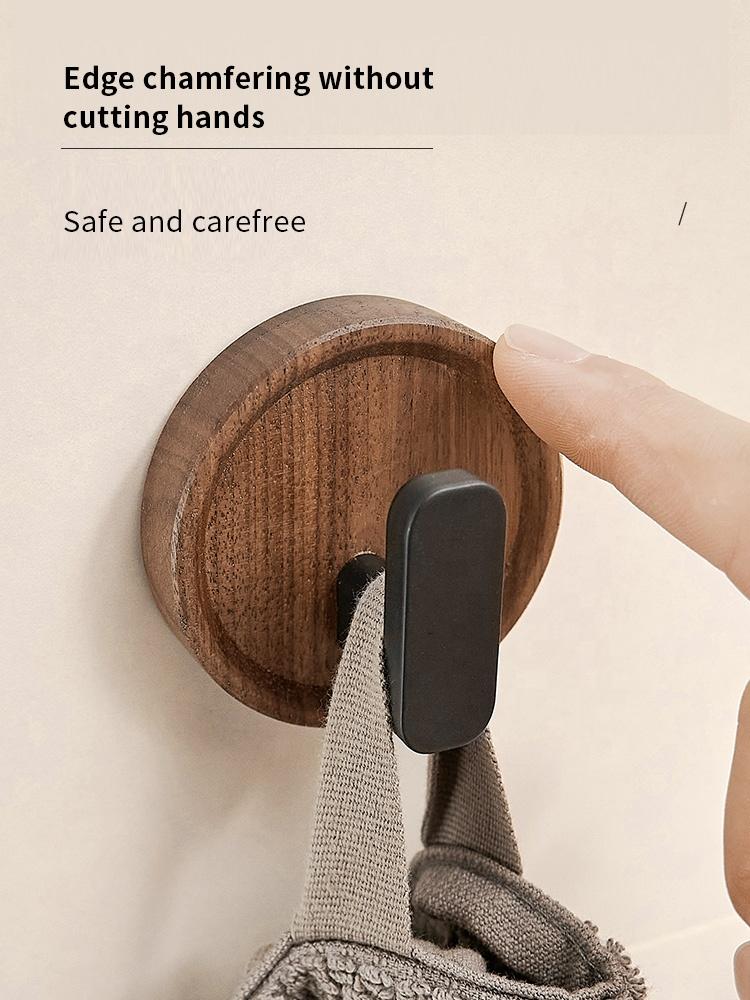 Walnut Wood Coat Rack Hooks Black Wall Hangers for Keys Clothes Bathroom Robe & Towels Entryway Organization Without Drilling