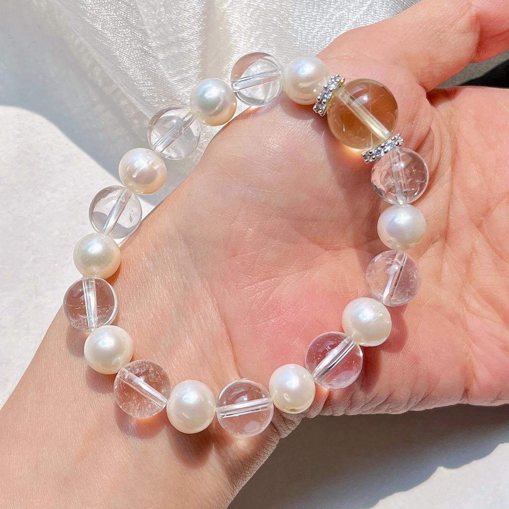 Natural Freshwater Pearl White Crystal Citrine Design Bracelet Bracelet.
