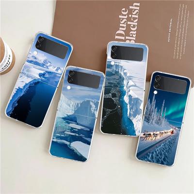 Transparent Phone Case For Samsung Galaxy Z Flip 3 4 5 6 7 Hard Folding PC Z Flip3 Flip4 Cover Antarctica Snow Scenery