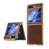 VIETAO Plating Edge Z Flip 7 Case With Front Screen Protector,Brown Crazy Horse PU Leather Phone Cover For Galaxy Z Flip 6 5 4 3