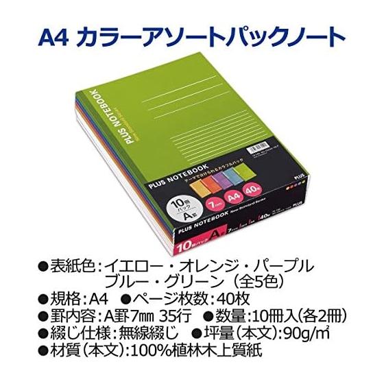 Plus Notebook A4 A-lined 40 sheets 10 volumes NO-204AS-10CP 5 colors included 76-745