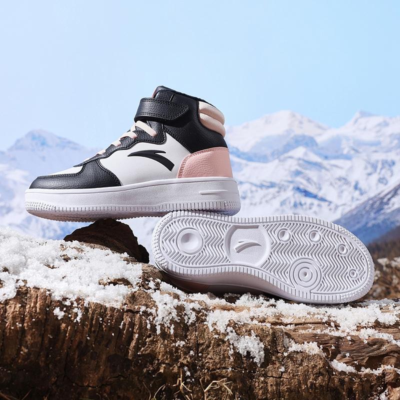 Anta Kids Comfortable Lightweight Shock Absorbing Warm High Top Casual Shoes Kids Casual Shoes Black White Pink A322246932-7