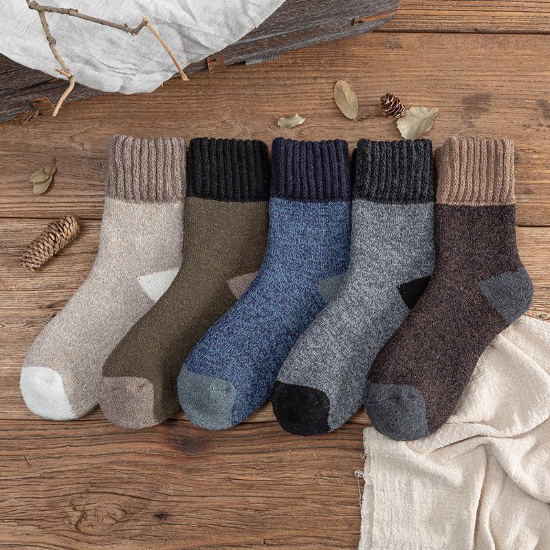 5pairs/Lot Men's Wool Socks Super Thick Terry Winter Warm Socks Fashion Style Mid Tube Socks Snow Socks High Quality Men's Socks
