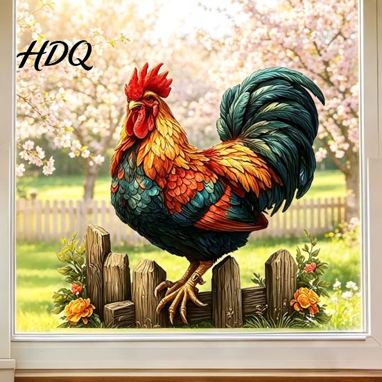 Cock Glass Sticker 1/2 Sheets Farmhouse Rooster Static Window Cling Removable Cling Decor Reusable Decal for Home Living Room