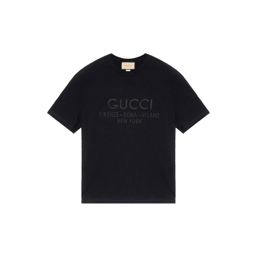 Gucci Camisetas Masculinas Pretas Gola Redonda Moderada 616036XJFZA1000