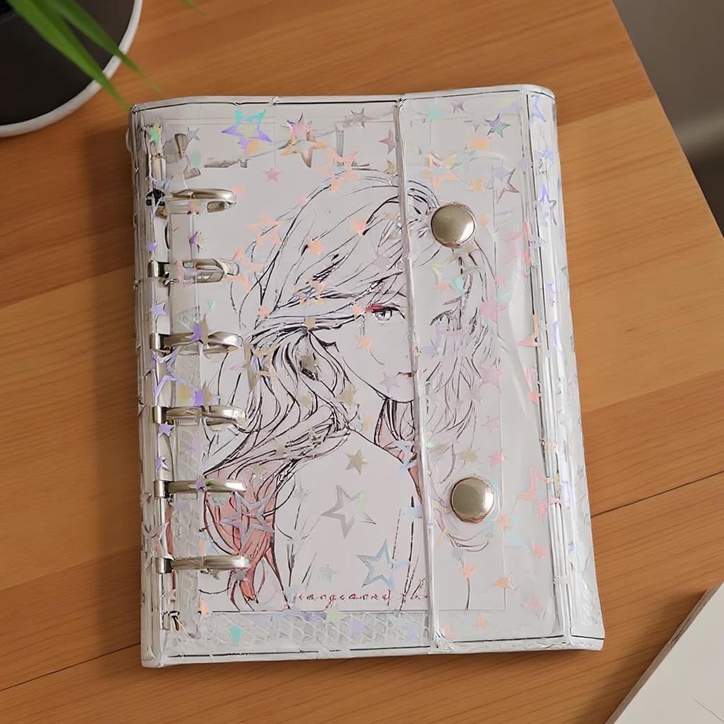 Binder Sheet Protectors PVC Personal Journal Storage Binder With Star Pattern Personal Organizers Protection for Teens Girls