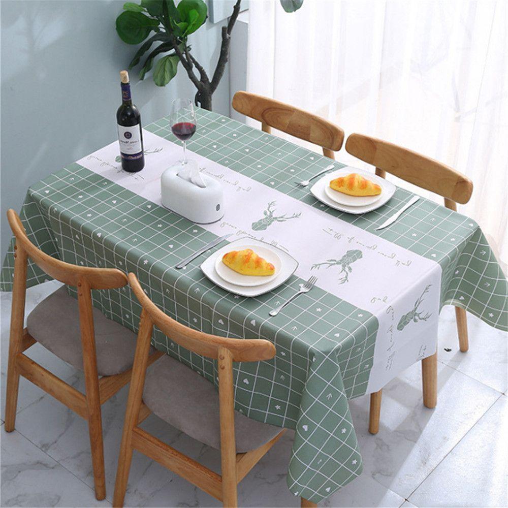 Plastic PVC Waterproof Oilproof Kitchen Dining Table Colth Rectangula Grid Printed Tablecloth Cover Mat Oilcloth Antifouling