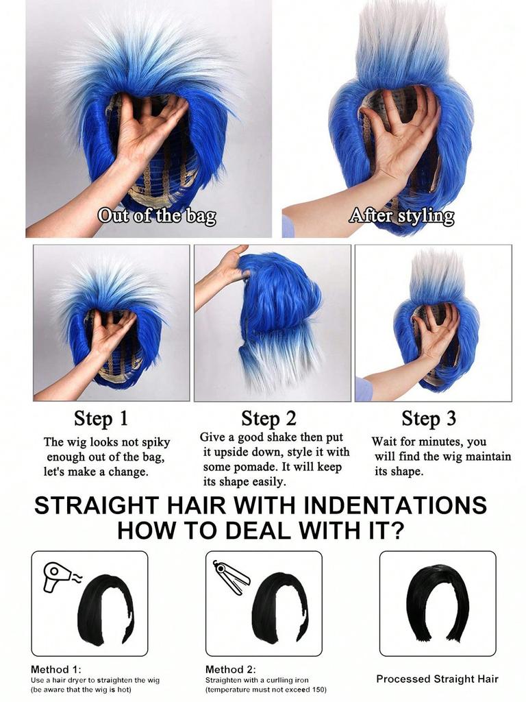 Synthetic Universal Anime Cosplay Wigs, Heat Resistant Wigs, Spiky Layered Short Straight Hair Wigs for Party Halloween Wig