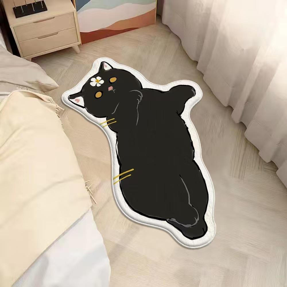 2pcs Cartoon Cute Cat Imitation Cashmere Bedroom Carpet Special-shaped Bedside Carpet Floor Mat