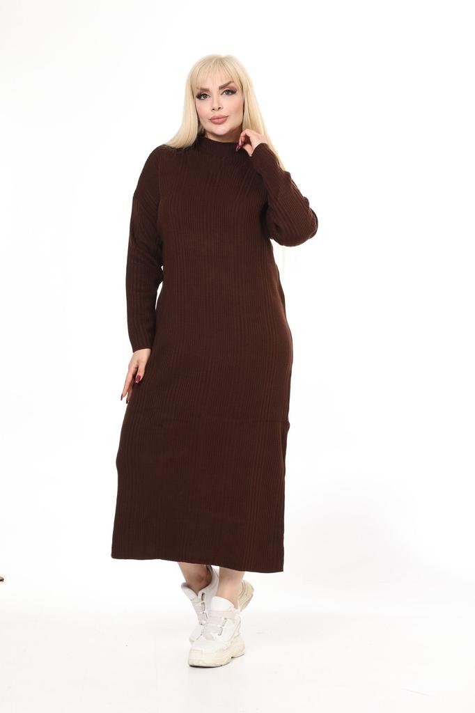 Women's Big Size Dress Green Half Turtleneck Knitted Knitted Dress