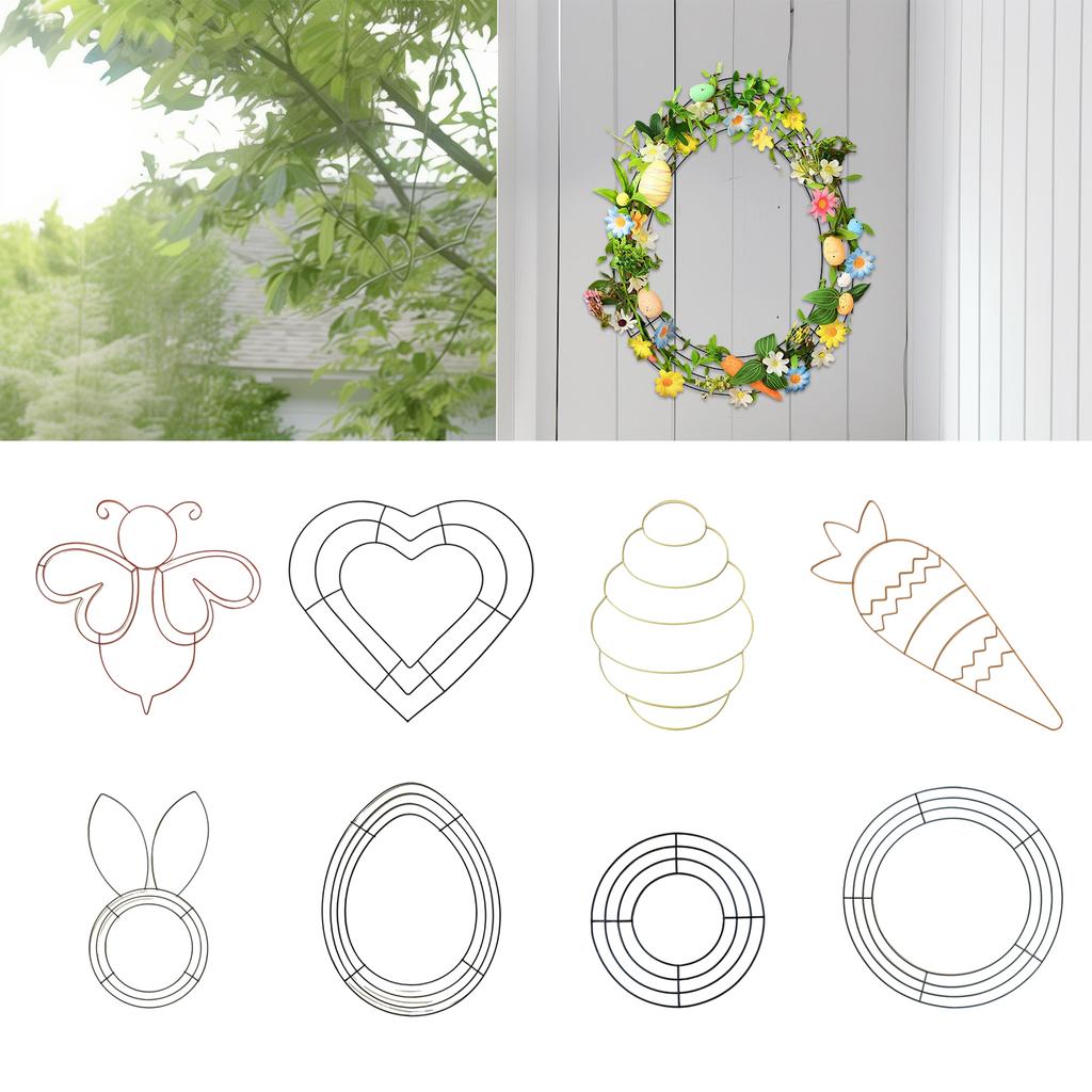 Osterkranz aus Metall, Drahtform, Blumengarten, Hasenform, Drahtkranzform für Ostern, DIY-Bastelprojekt, für drinnen und draußen, Feiertags-Hängedekor, 16