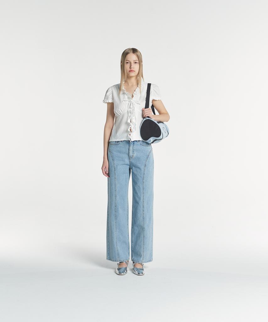 MARGARIN FINGERS Curved Line Denim Pants (Light Blue)