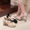 Sommer Neue Baotou Flache Einzelne Schuhe Damen Runde Zehen Flache Schleife Plateau Außen Tragen Hohe Absätze