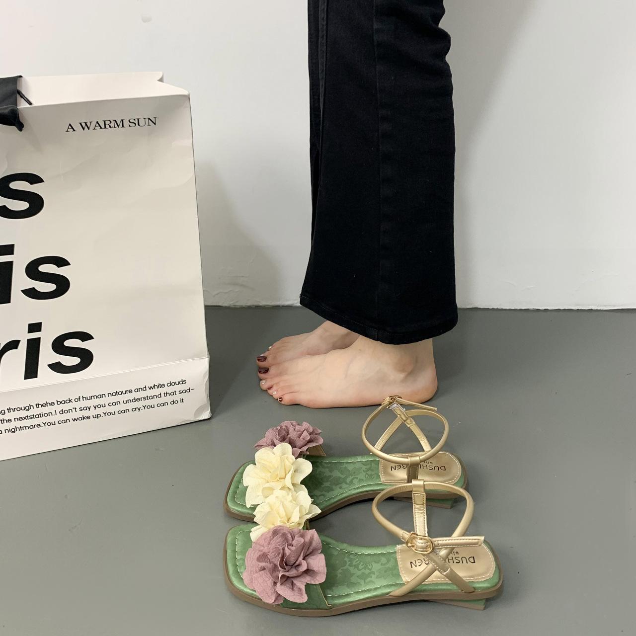 

Fashion Chic Flower - Decor Strappy Sandals | DISHINIKEA Brand, Perfect for Summer Sweet & Vacation Looks 35 зелёный