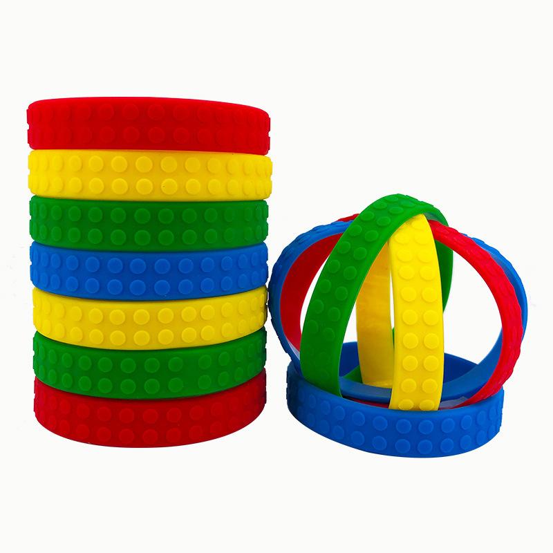 10pcs Children s Fun Party Wristband Building block bracelet party gift Embossed Block Party Silicone Bracelet