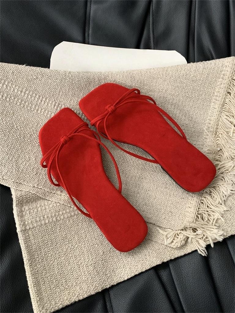 French square head pinch flip-flops shoes women's summer Roman sandals gentle thin strap flat toe cool slippers