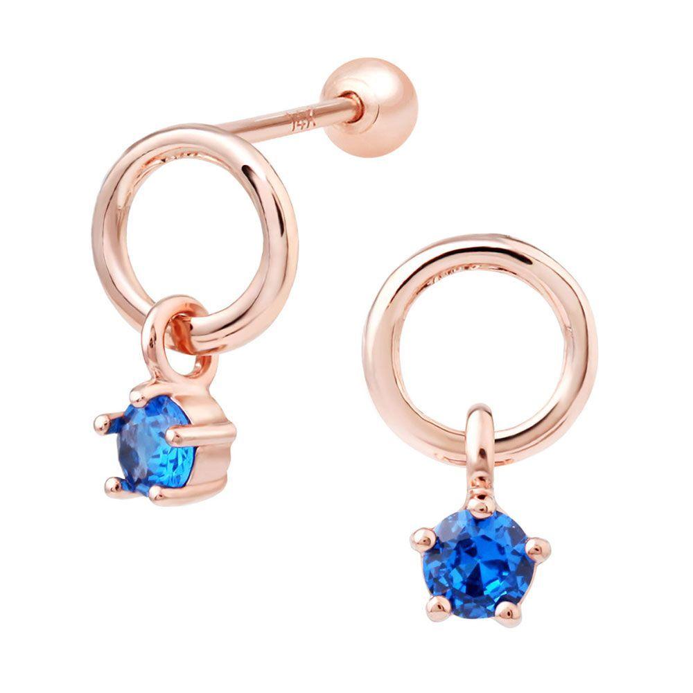 

Пірсинг з підвіскою-голкою з кубічного рожевого золота 14 карат із синім камінням