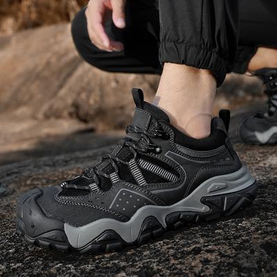 Classic Soft Leather Lace-up Lightweight Mountaineering Shoes Outdoor Antiskid Sneakers Mens Casual Leather Thick Bottom Shoes