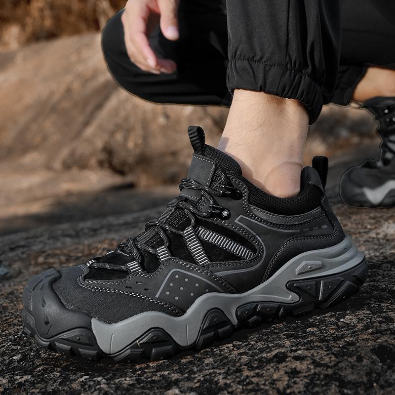 Fashion Classic Mens Casual Leather Thick Bottom Shoes Soft Leather Lace-up Lightweight Mountaineering Shoes Outdoor Antiskid Sneakers