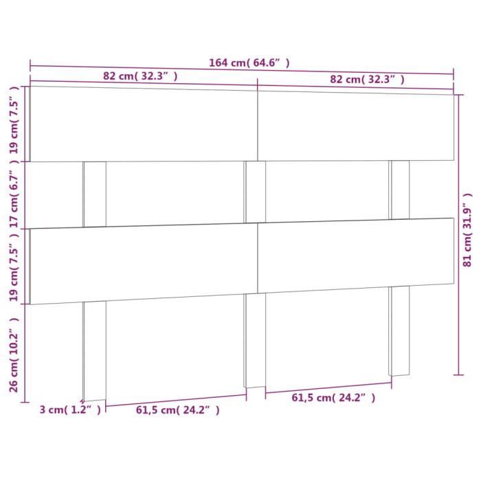 VidaXL Headboard 164x3x81 Cm Solid Pine Wood 819080