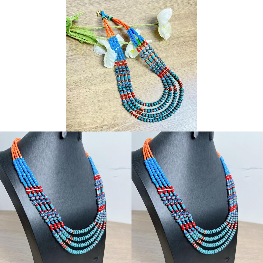 Etniskt Halsband och Örhängen Set Med Pärlkedja För Kvinnor