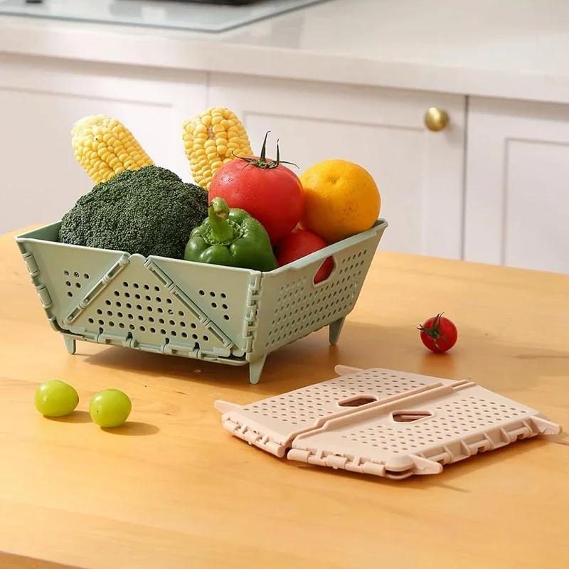 Drain Basket, Fruit Basket, Multifunctional, Foldable, Portable Plastic, Large Capacity, Raised Tiptoe, Vegetable Basket
