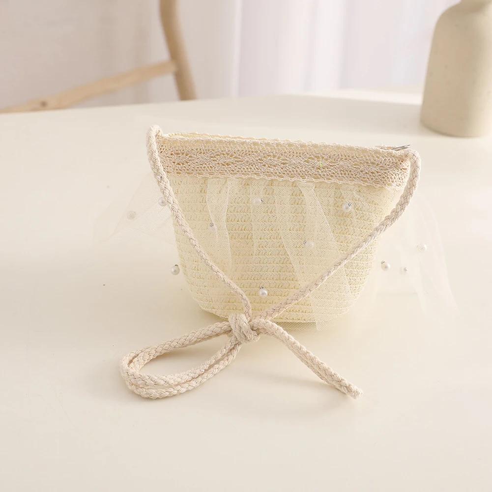 Elegant Summer Kids Straw Hat with Lace Wide Brim Cute Breathable Sun Hat Shoulder Bag for Girls Beach Outdoor Sunscreen