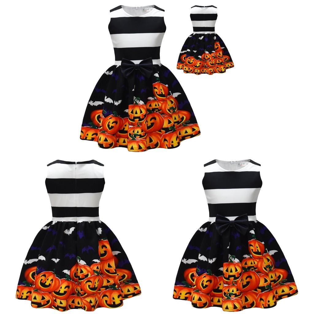 Smiling Pumpkin Print Girl Dress With Ruffle Aline For Toddlers