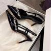 Fashion Xia New Fashion Pointed Toe Shallow Mouth High Heels Women's Stiletto Patent Leather Rhinestone Temperament Single Shoes