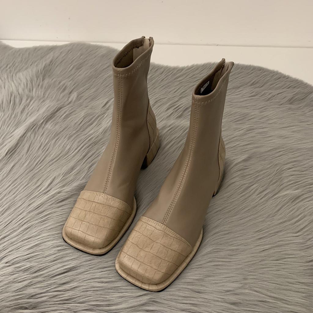 Xiaoxiangfeng color matching Martin boots thick heel square head thin short boots children's shoes Chelsea cowboy boots