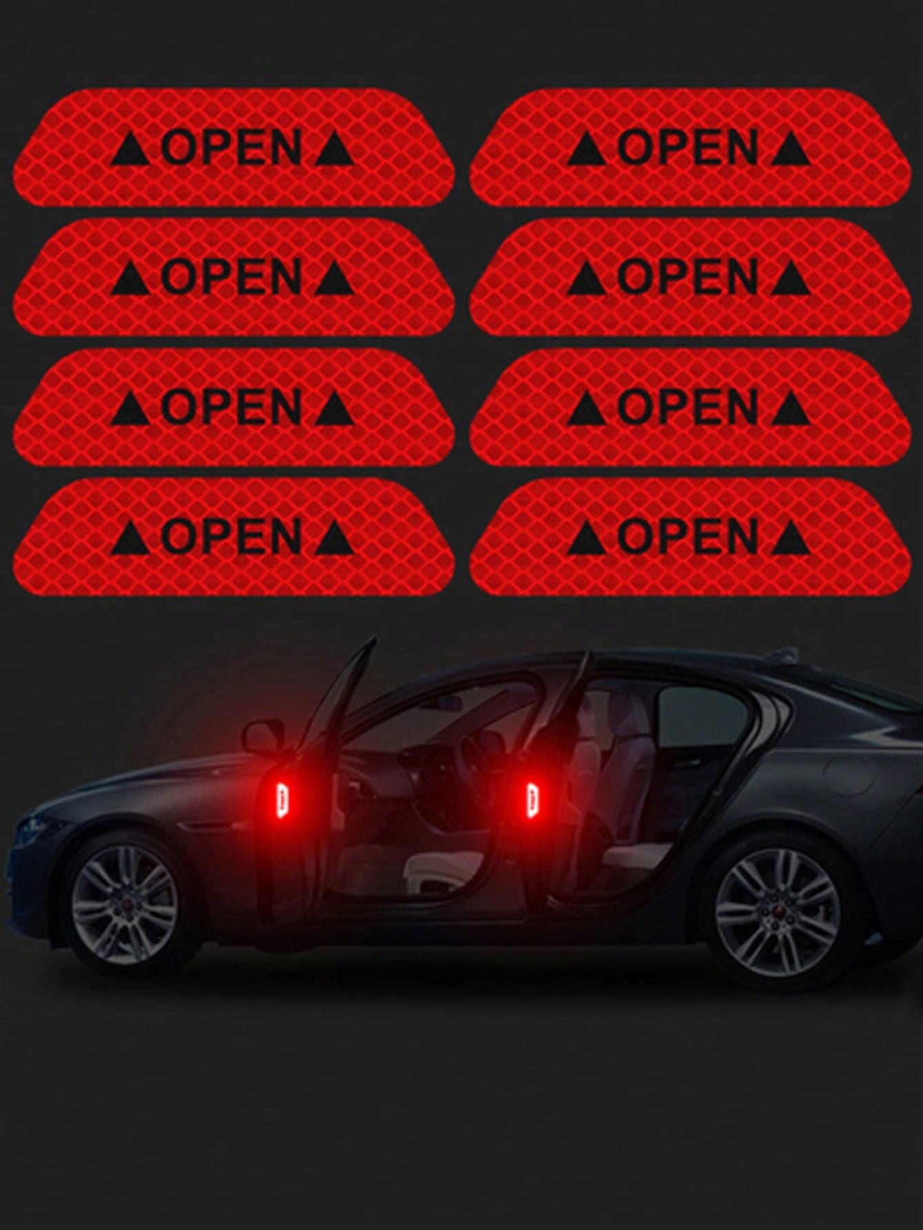 

Reflective Door Decals – OPEN Warning Stickers, Boost Night Visibility&Prevent Collisions, Durable, Waterproof & Easy to Apply