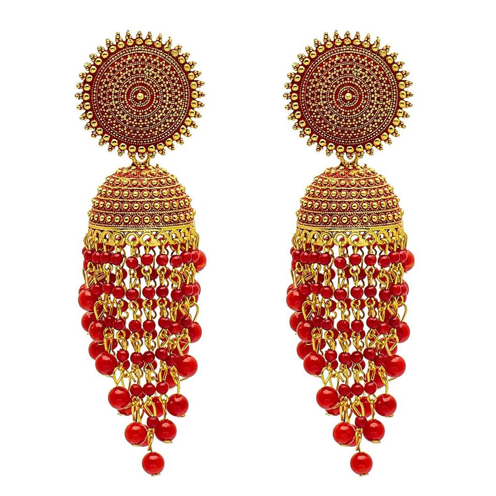 Women's Traditonal Indian Antique Gold Plated Black Meenakari, Pearls Jhumka Earrings