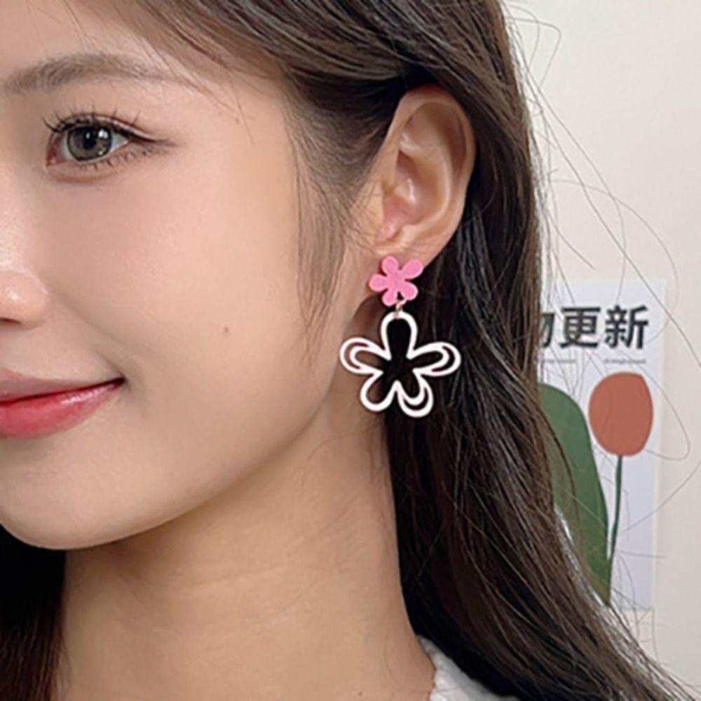 Hook Piercing Flower Drop Earrings Elegant Sweet Earrings Creative Hollow Flower Earrings  Hipster