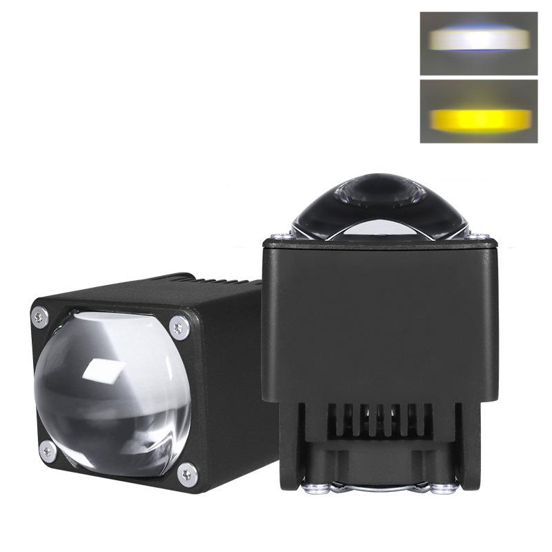 High Power Yellow And White Double Color Ribbon Tangent Led Bifocal Lens 80W Middle Net Led Headlights Motorcycle Spotlights