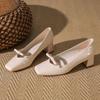 401 French elegant 5cm thick heel square head single shoes women's soft patent leather bow high heels high-end niche women's shoes