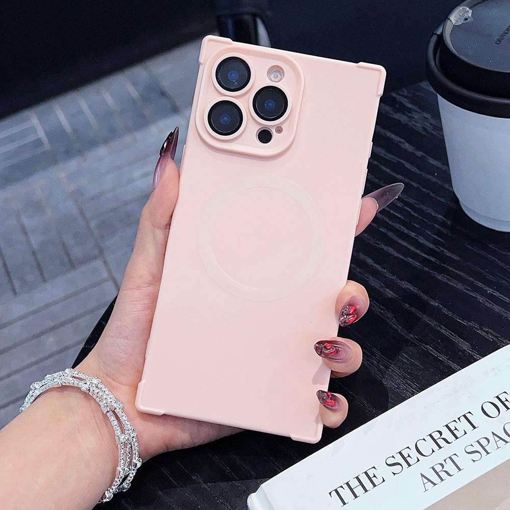 Solid Color Rectangle Shape Magnetic Shockproof Phone Case for For Iphone 13 14 1 16 17 Pro Max Wireless Charge For Cover