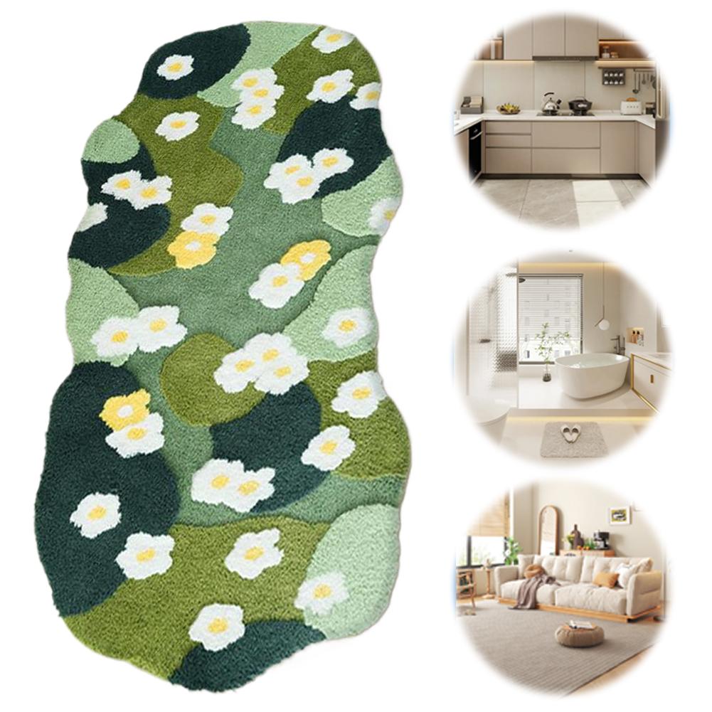 Nordic 3D Lawn Moss Rugs Carpet Fluffy Moss Green Carpet Three-Dimensional Flocking Bedroom Rug Flocked Green Plush Bedroom Rug