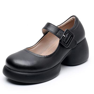 Ladies Buckle Strap Platform Pumps Round Toe High Heels Mary Jane Shoes for Women 2024 New Elegant Black PU Leather Dress Shoes