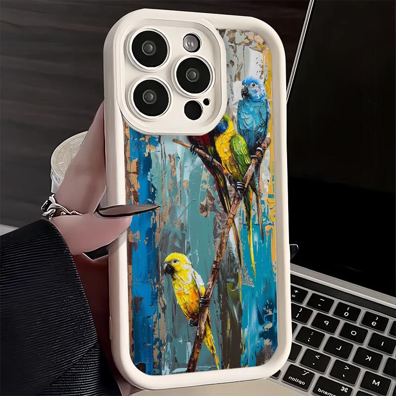 Phone Case for iPhone 17 Air 16E 15 16 Pro Max Bird Oil Painting Style Cover 14 Plus 13 12 Mini Soft Shell Silicone Fundas