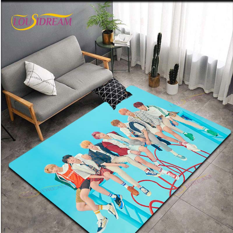 Alfombra de Área Más Nueva de Kpop Bangtan Boys BTS Alfombrilla de Piso para Juegos Infantiles Alfombra Decorativa Más Nueva con Patrón 3D para Sala de Estar