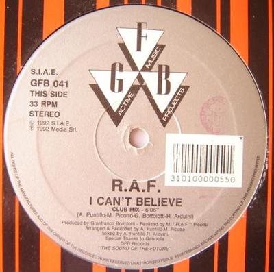 12-Zoll Schallplatte R.A.F. - Ich kann es nicht glauben GFB041 GFB Records 1992 Italien Dance & Electronica Gebraucht
