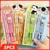 5PCS Cartoon Pencil Stationery Set Small Gift Student Souvenir Student 5 Piece Set Eraser Ruler Roller Pencil Knife Wholesale