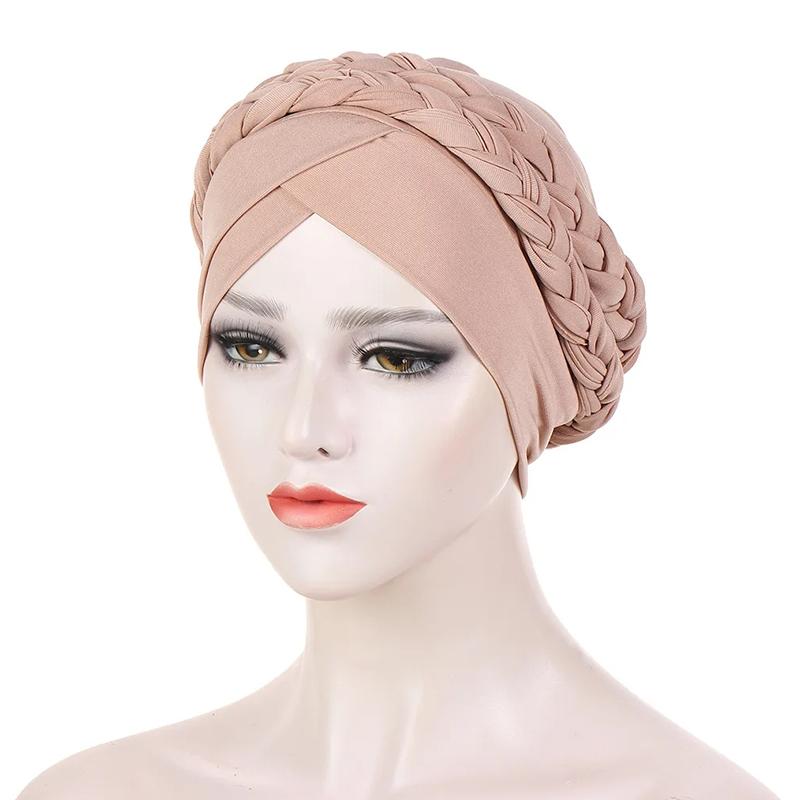 1 buc Căciulă Wrap Turban Păr Împletit Pierdere Păr Pălărie Culoare Solidă Femei Eșarfă de Cap Cancer Chimioterapie Căciulă Musulman Poliester